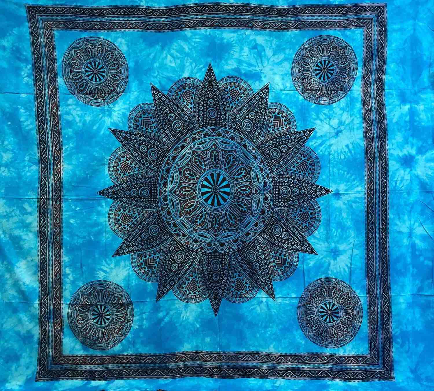Azzurro Telo Arredo Copritutto Grande Sunflower 210x240cm 100% Cotone Copridivano Gran foulard Batik Indiano 