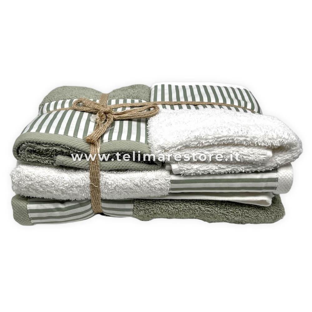 Set 2 Asciugamani Cotone Made In Italy - 110x60 Cm + 60x40 Cm - Colore Cipria - Foto 13