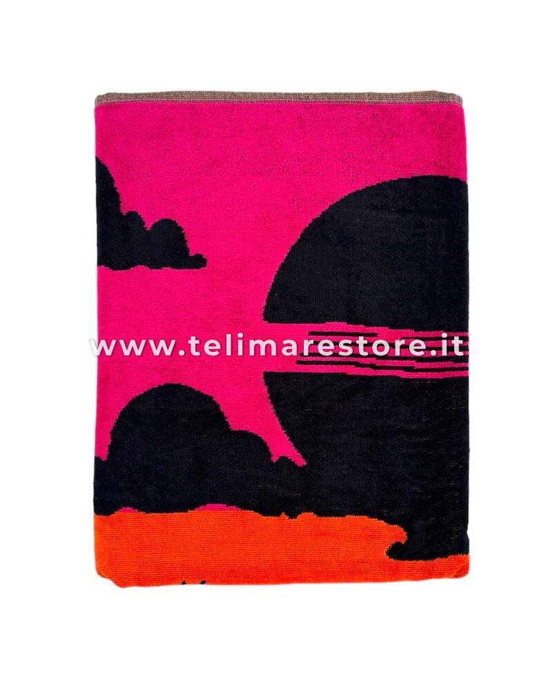 Telo Mare Palm Beach Fucsia, Morbida Spugna 100% Cotone