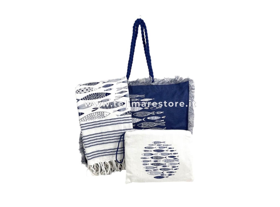 Borsa Mare Aquarius Blu 100% Cotone Con Zip Misura 50x40x15cm