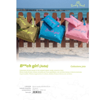 Borsa Mare B**ch Girl Verde 90%Juta 10%Cotone con Zip 40x30x18 cm Borsa Spiaggia