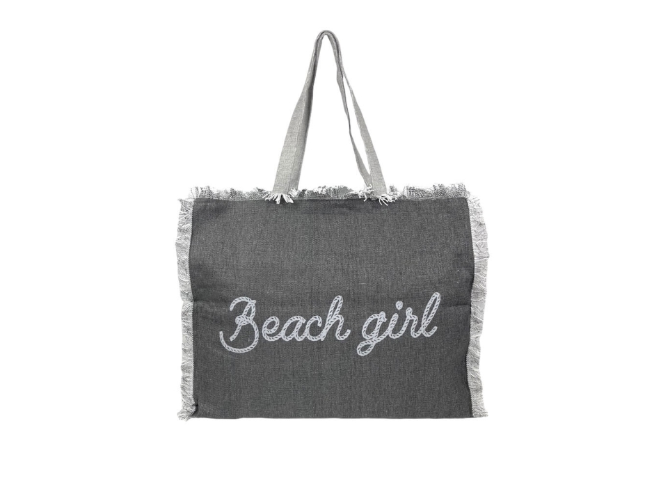 Borsa Mare Beach Girl Antracite con Zip Stampa Grigia 100% Cotone Canvas Misura 50x40x15cm