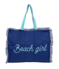 Borsa Mare Beach Girl Blu con Zip Stampa Azzurra 100% Cotone Canvas Misura 50x40x15cm