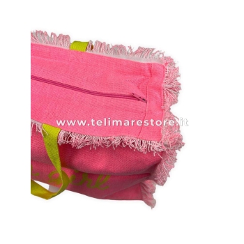 Borsa Mare Beach Girl Rosa con Zip Stampa Gialla 100% Cotone Canvas Misura 50x40x15cm