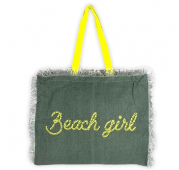 Borsa Mare Beach Girl Verde con Zip e Stampa Giallo misura 47x37x15cm