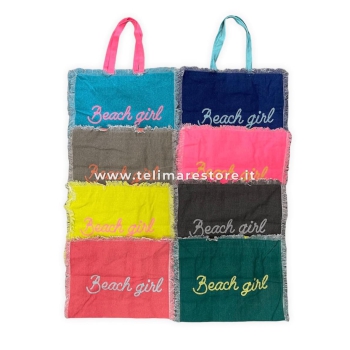 Borsa Mare Beach Girl Verde con Zip Stampa Gialla 100% Cotone Canvas Misura 50x40x15cm