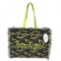 Borsa Mare Camouflage Verde Mimetico con Zip e Stampa Verde Fluo misura 47x37x15cm