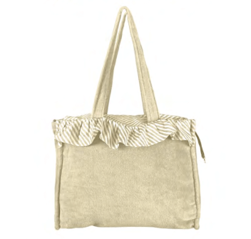 Borsa Mare Costa Azzurra Crema in Spugna Velour Con Volant 100%Cotone con Zip 42x32x16m Borsa Spiaggia Foderata