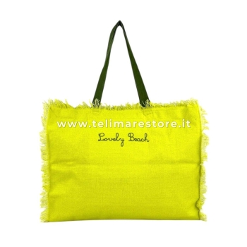 Borsa Mare Gialla Stampa e Manici Verdi 100% Cotone Canvas Misura 48x38x16cm