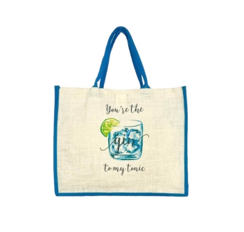 Borsa Mare Gin Stampa Digitale 90% Juta 10% Cotone 48x38x16cm Borsa Spiaggia