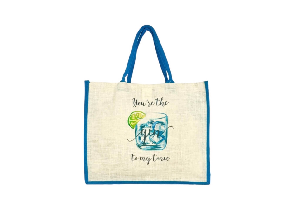 Borsa Mare Gin Stampa Digitale 90% Juta 10% Cotone 48x38x16cm Borsa Spiaggia