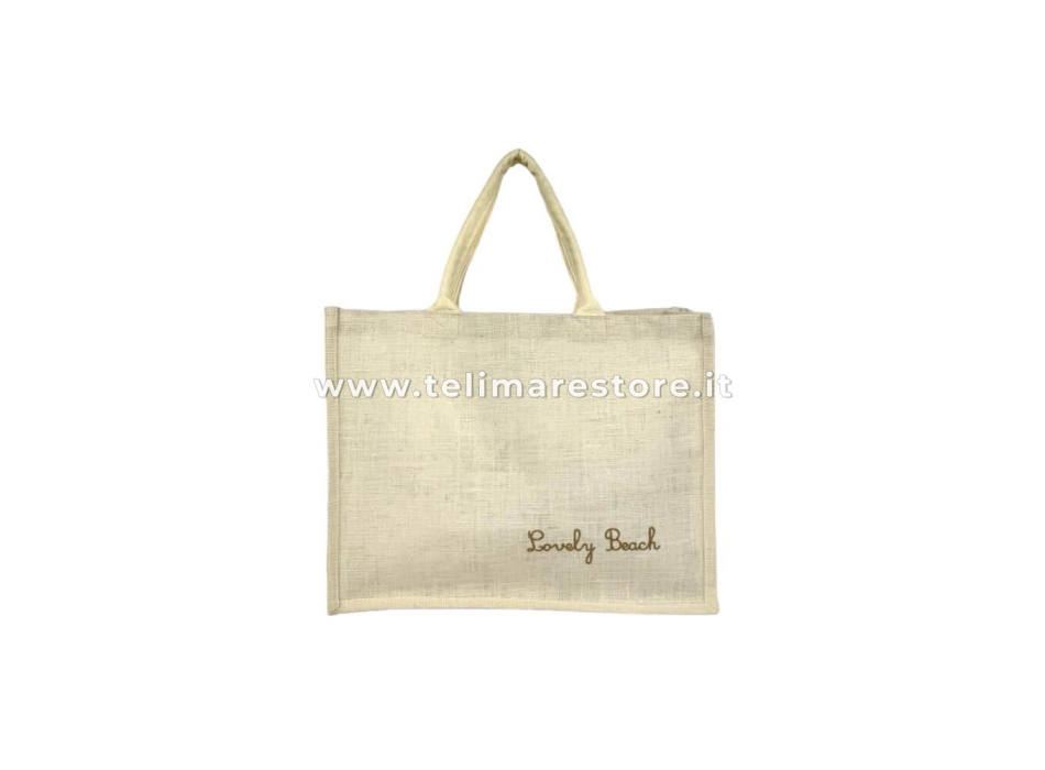Borsa Mare Good Vibes Crema 90%Juta 10%Cotone 44x36x20cm Interno Impermeabile