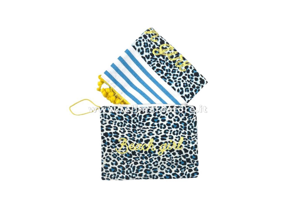 Borsa Mare Jungle Maculato Azzurro con Zip Stampa Beach Girl 100% Cotone Canvas Misura 50x40x15cm Borsa Spiaggia
