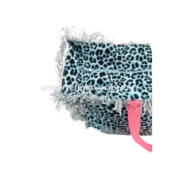 Borsa Mare Leopard Maculato Turchese con Zip Stampa Beach Girl 100% Cotone Canvas Misura 50x40x15cm Borsa Spiaggia
