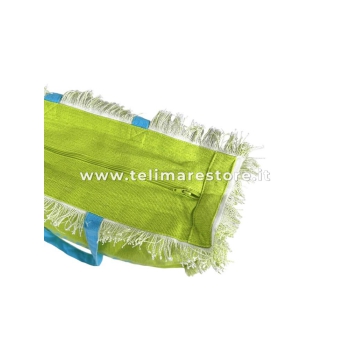 Borsa Mare Lime Stampa e Manici Turchesi 100% Cotone Canvas Misura 48x38x16cm