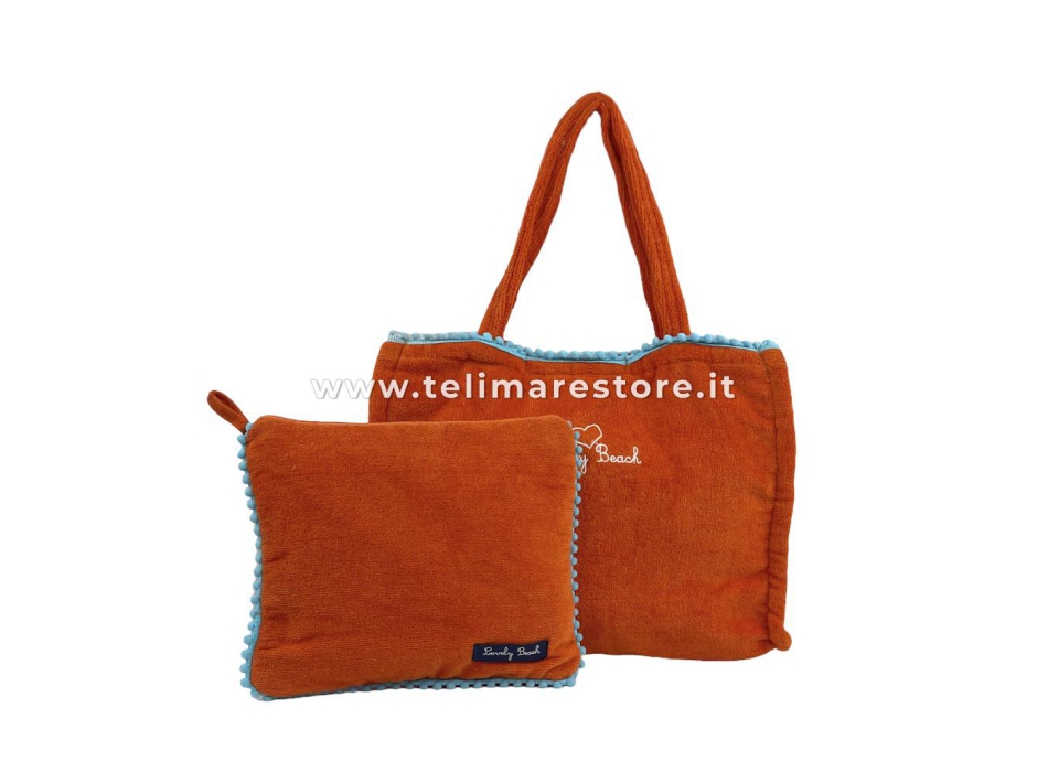 Borsa Mare Marisol Arancione in Spugna con Zip e Pon Pon 100% Cotone Misura 42x32x16cm