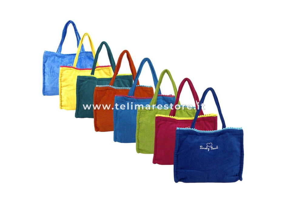 Borsa Mare Marisol Arancione in Spugna con Zip e Pon Pon 100% Cotone Misura 42x32x16cm