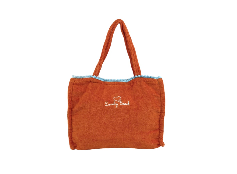 Borsa Mare Marisol Arancione in Spugna con Zip e Pon Pon 100% Cotone Misura 42x32x16cm