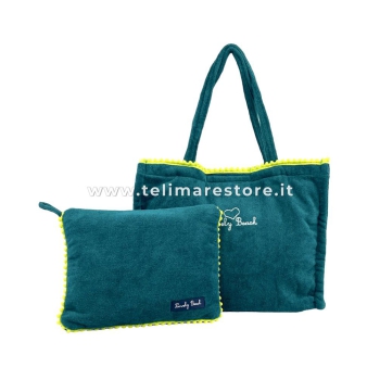Borsa Mare Marisol Verde in Spugna con Zip e Pon Pon 100% Cotone Misura 42x32x16cm