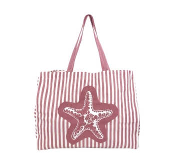 Borsa Mare Maxi Stripe Rosa con Zip Misura XXL 100% Cotone Canvas Borsa Spiaggia