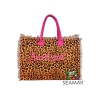 Borsa Mare Media New Leopard Maculato Arancione con Zip 100%Cotone 40x30x18cm Borsa Spiaggia