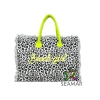 Borsa Mare Media New Leopard Maculato Bianco con Zip 100%Cotone 40x30x18cm Borsa Spiaggia