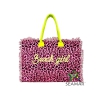 Borsa Mare Media New Leopard Maculato Fucsia con Zip 100%Cotone 40x30x18cm Borsa Spiaggia