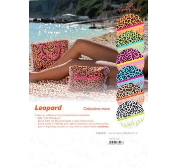 Borsa Mare Media New Leopard Maculato Fucsia con Zip 100%Cotone 40x30x18cm Borsa Spiaggia