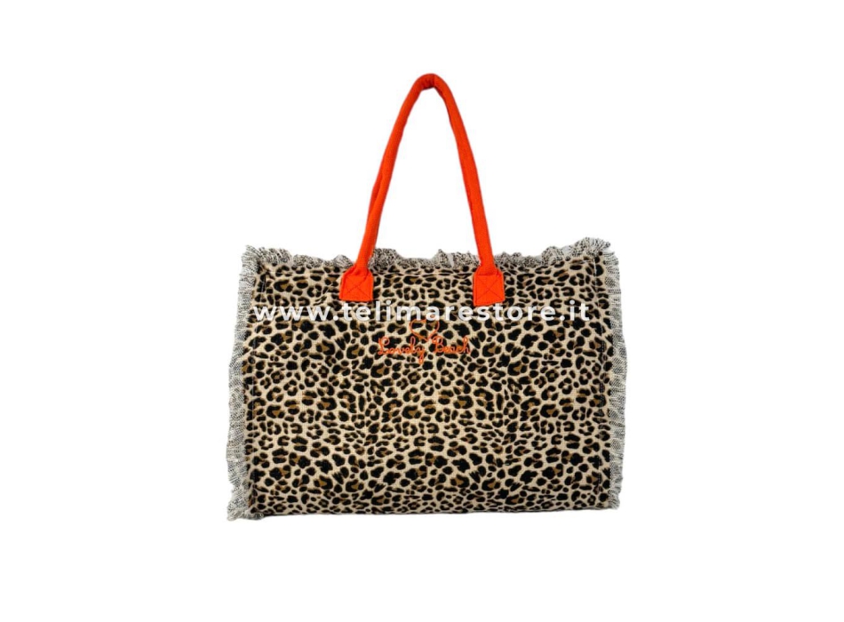 Borsa Mare Media New Leopard Maculato Sabbia con Zip 100%Cotone 40x30x18cm Borsa Spiaggia