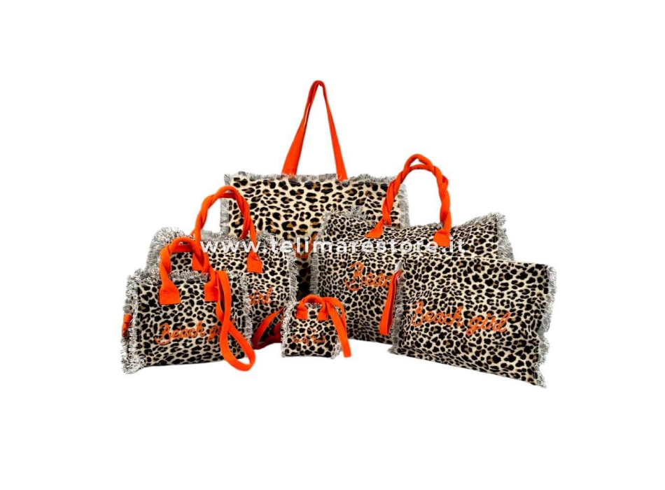 Borsa Mare Media New Leopard Maculato Sabbia con Zip 100%Cotone 40x30x18cm Borsa Spiaggia