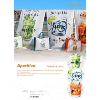 Borsa Mare Mojito Stampa Digitale 90% Juta 10% Cotone 48x38x16cm Borsa Spiaggia