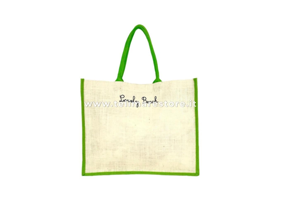 Borsa Mare Mojito Stampa Digitale 90% Juta 10% Cotone 48x38x16cm Borsa Spiaggia