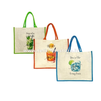 Borsa Mare Mojito Stampa Digitale 90% Juta 10% Cotone 48x38x16cm Borsa Spiaggia