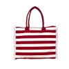 Borsa Mare Rigata Media Rosso Bianco con Zip e Frange 100%Cotone 40x32x20m Borsa Spiaggia