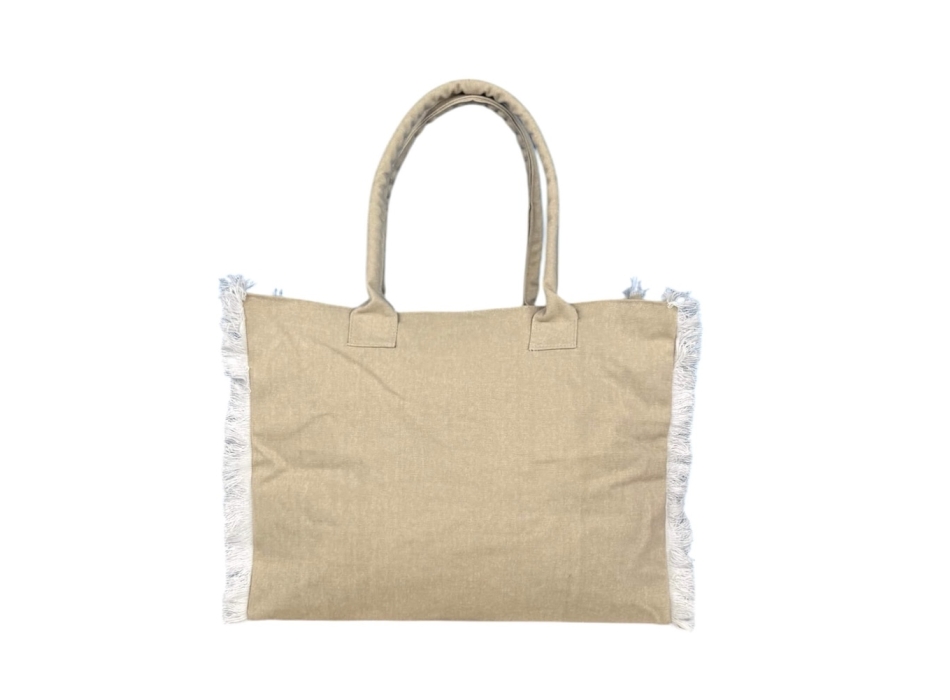 Borsa Donna In Tessuto Marrone, Tote Bag Grande Per Vacanze E Spiaggia, Formato L 45x40 Cm