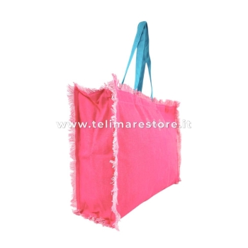 Borsa Mare Rosa Stampa e Manici Azzurri 100% Cotone Canvas Misura 48x38x16cm