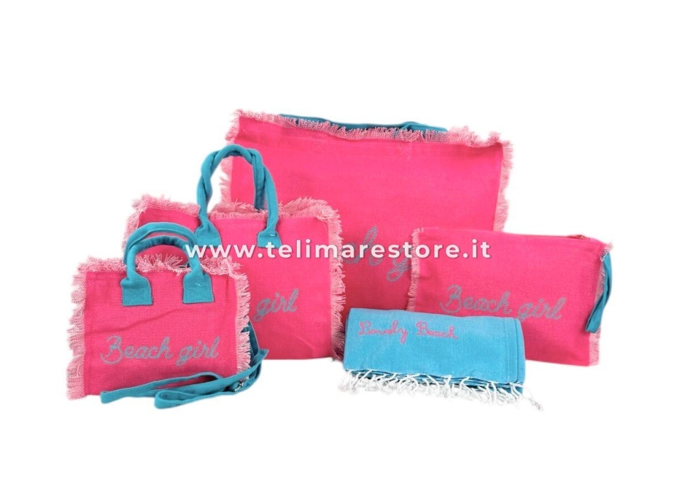 Borsa Mare Rosa Stampa e Manici Gialli 100% Cotone Canvas Misura 48x38x16cm