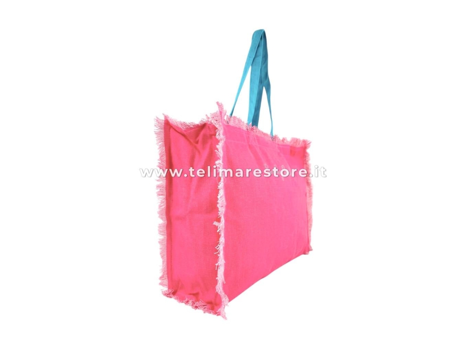 Borsa Mare Rosa Stampa e Manici Gialli 100% Cotone Canvas Misura 48x38x16cm