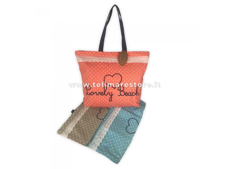Borsa Mare Santorini Salmone Con Sangallo 100% Cotone Misura 54x44x15cm