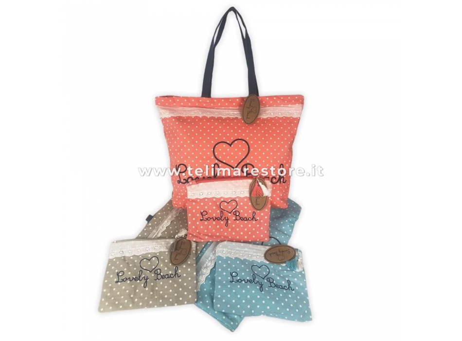 Borsa Mare Santorini Salmone Con Sangallo 100% Cotone Misura 54x44x15cm