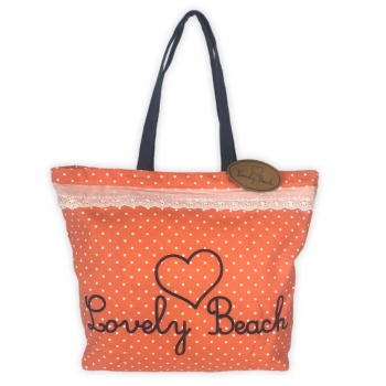 Borsa Mare Santorini Salmone Con Sangallo 100% Cotone Misura 54x44x15cm