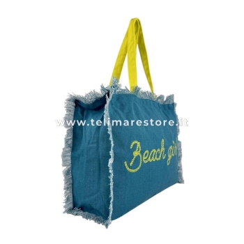 Borsa Mare Verde Petrolio Stampa e Manici Gialli 100% Cotone Canvas Misura 48x38x16cm