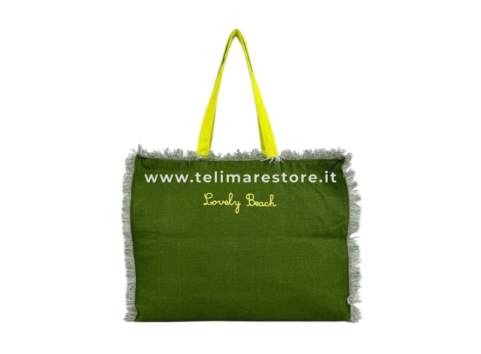 Borsa Mare Verde Stampa e Manici Gialli 100% Cotone Canvas Misura 48x38x16cm