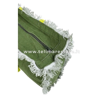 Borsa Mare Verde Stampa e Manici Gialli 100% Cotone Canvas Misura 48x38x16cm