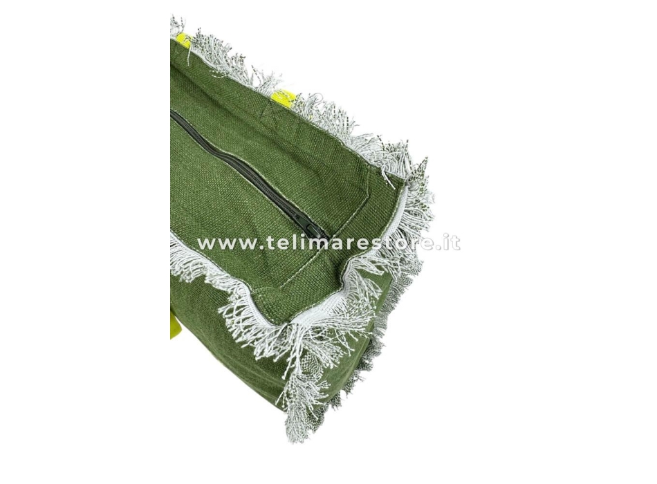 Borsa Mare Verde Stampa e Manici Gialli 100% Cotone Canvas Misura 48x38x16cm