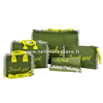 Borsa Mare Verde Stampa e Manici Gialli 100% Cotone Canvas Misura 48x38x16cm