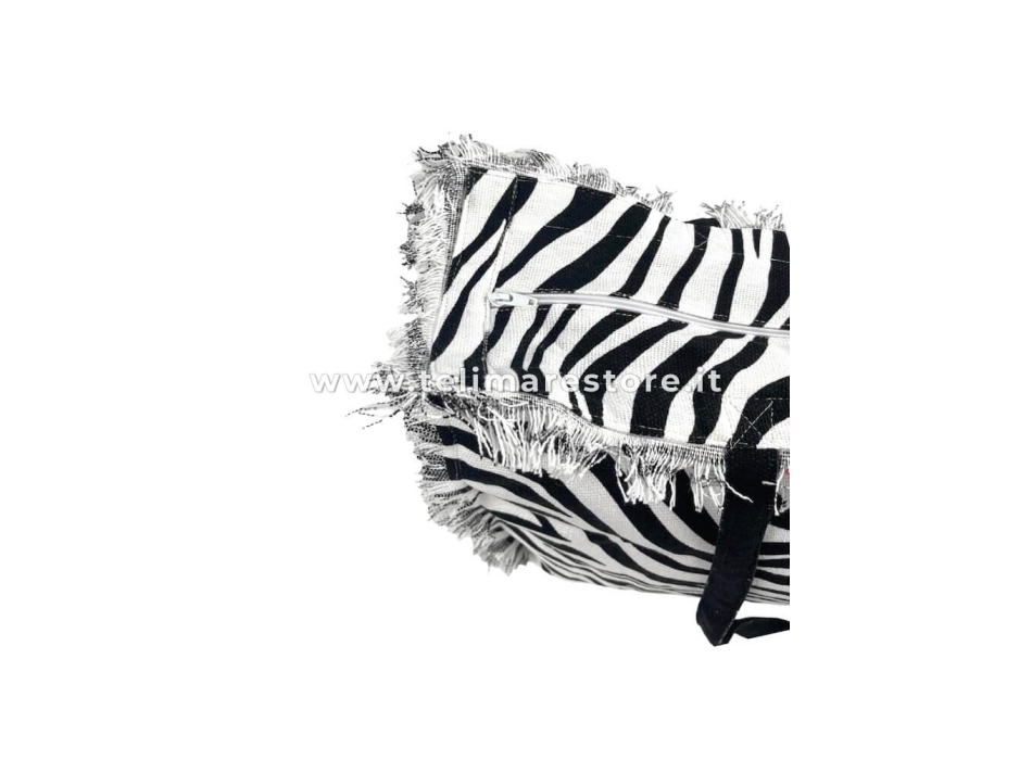 Borsa Mare Zebra Bianco con Zip Stampa Beach Girl 100% Cotone Canvas Misura 50x40x15cm Borsa Spiaggia