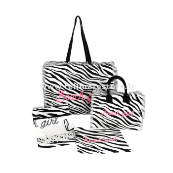 Borsa Mare Zebra Bianco con Zip Stampa Beach Girl 100% Cotone Canvas Misura 50x40x15cm Borsa Spiaggia