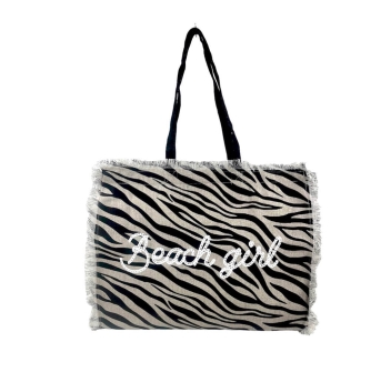 Borsa Mare Zebra Sabbia con Zip Stampa Beach Girl 100% Cotone Canvas Misura 50x40x15cm Borsa Spiaggia