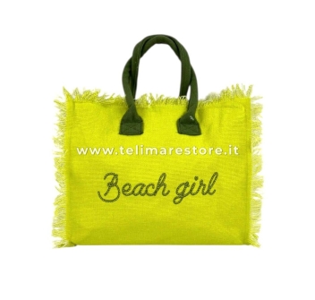 Borsetta Mare Beach Girl Gialla a Manico Corto con Zip 100%Cotone 30x24x14cm Handbag Spiaggia